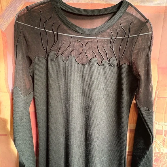 🖤 Sheer Mesh Panel Ribbed Bodycon Dress - Picture 3 of 5